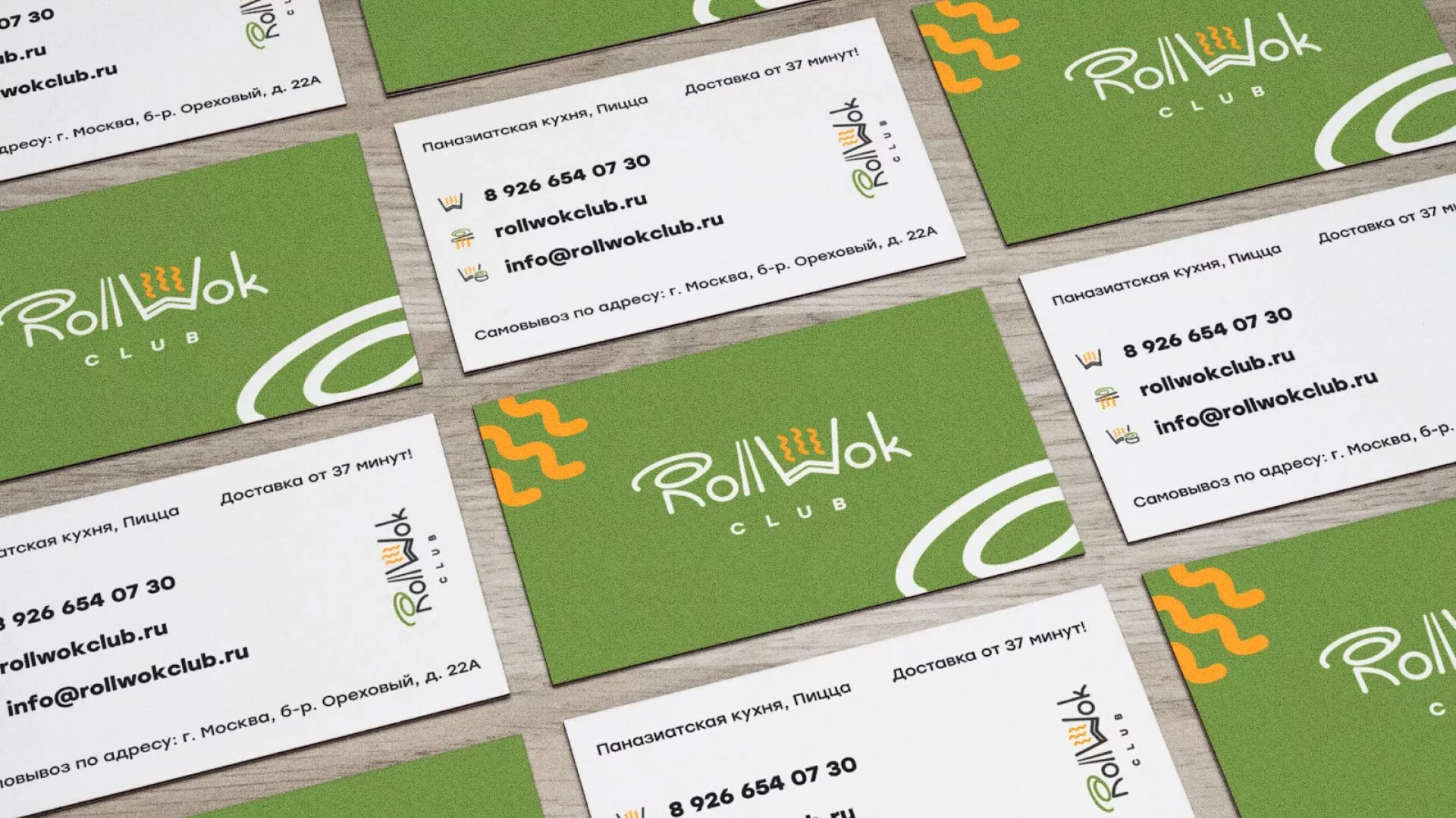 Разработка дизайна визиток суши-бара «Roll Wok Club» в Карасуке